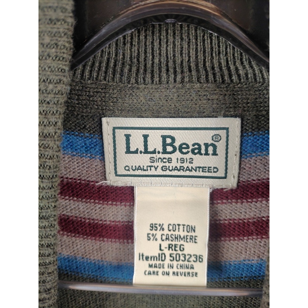 LL Bean‎ Mens Sweater Large Cashmere Blend 1/4 Zip Stripe Cabincore Cozy Rustic - Picture 3 of 8